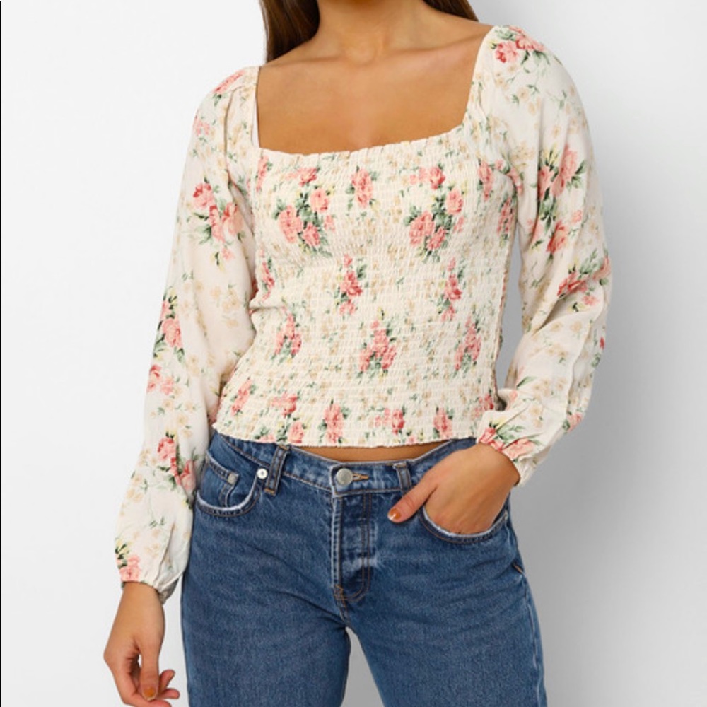 NEW American Eagle AE Smocked Floral Square Neck Blouse Top Small SOLD OUT